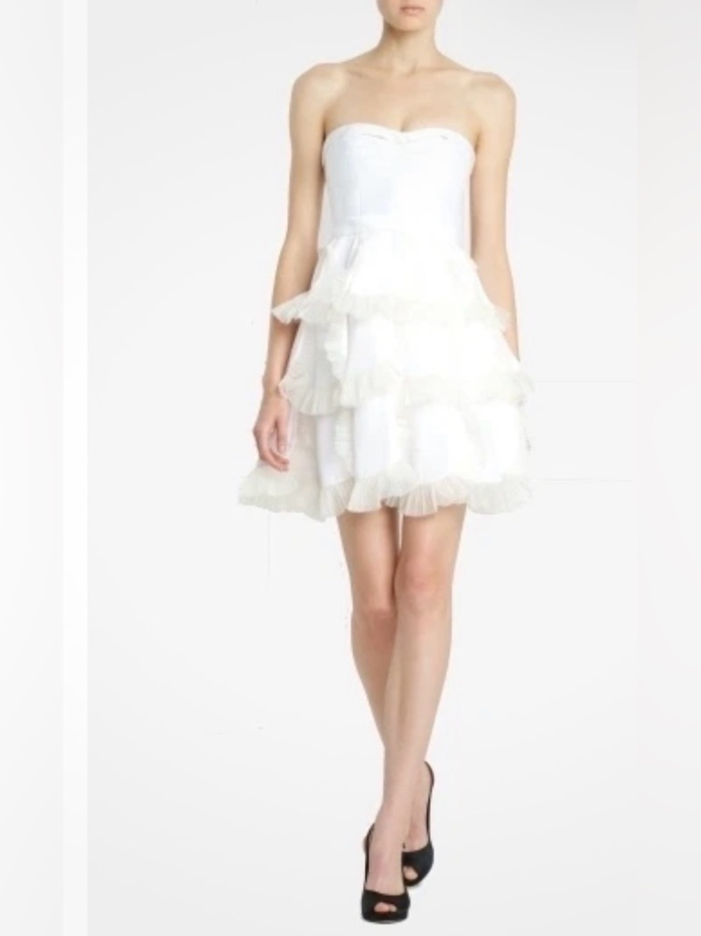 Nwt BCBG MAXAZRIA WHITE SILK TIERED BUSTIER COCKTAIL dress 4 $398